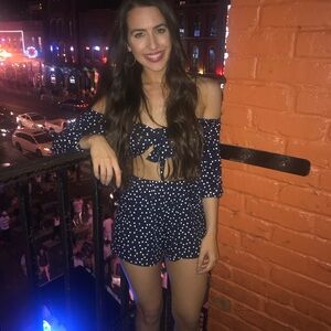 Boohoo Navy and White Polka Dot Crop Top and shorts matching set